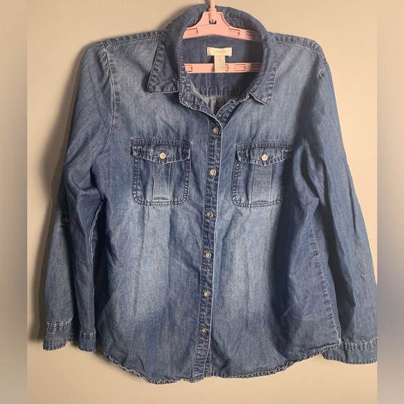 Chico’s Denim Button Down Long Sleeve Shirt (Size 1) - Picture 7 of 10